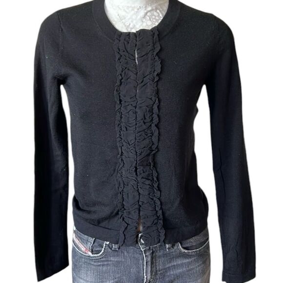 Banana Republic Extra Fine Italian Merino Ruffle Front Cardigan Sweater! - Picture 4 of 7